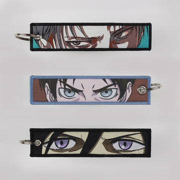 Attack On Titan Embroidered Keychains Levi Eren Mikasa Jet tag
