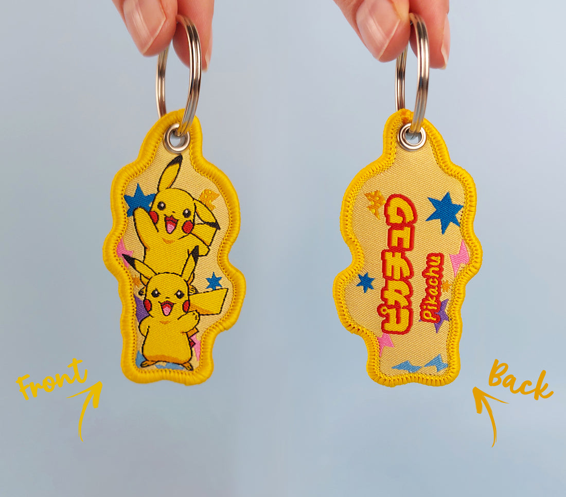 Pokemon Embroidered Keychain Anime Gengar Pikachu Eevee Squirtle